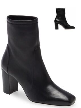Stuart Weitzman “Caressa 80” Black Napa Leather High Block-Heel Ankle Boots